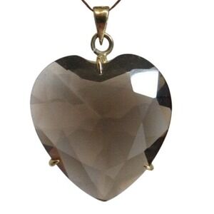 Y2K Large Heart Smoky Quartz Pendant Stamped 700 Gold